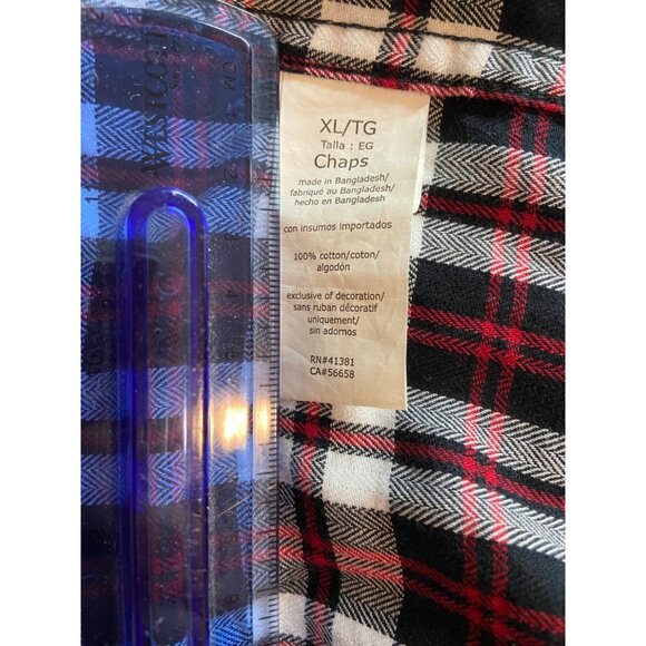Chaps Men XL Shirt Red Black White Plaid Long Sleeve Button Down Academia Preppy - Picture 5 of 11